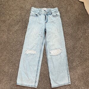 abercrombie kids Light Blue Straight-Leg Jeans with Knee Patch Detail